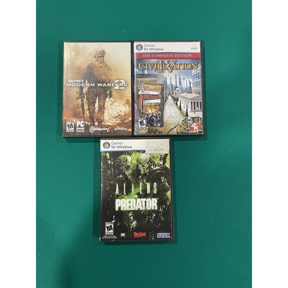 Lot of 3 PC Games COD Modern Warfare 2 Aliens Vs Predator Civilization 4